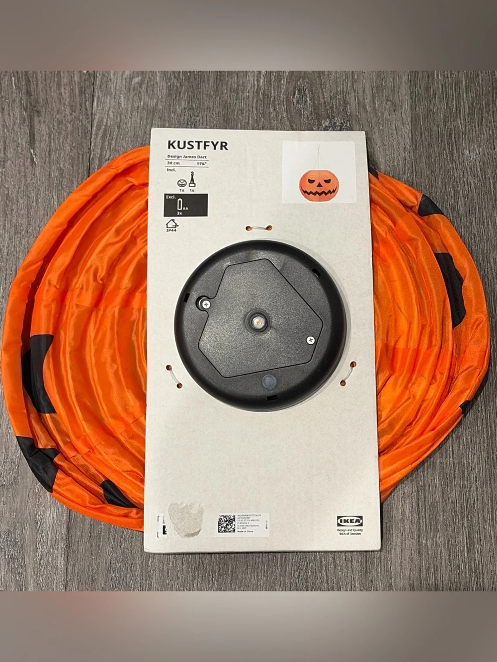 IKEA KUSTFYR LED Hanging Pendant Lamp Pumpkin Battery 30cm 11 3/4 Halloween NEW